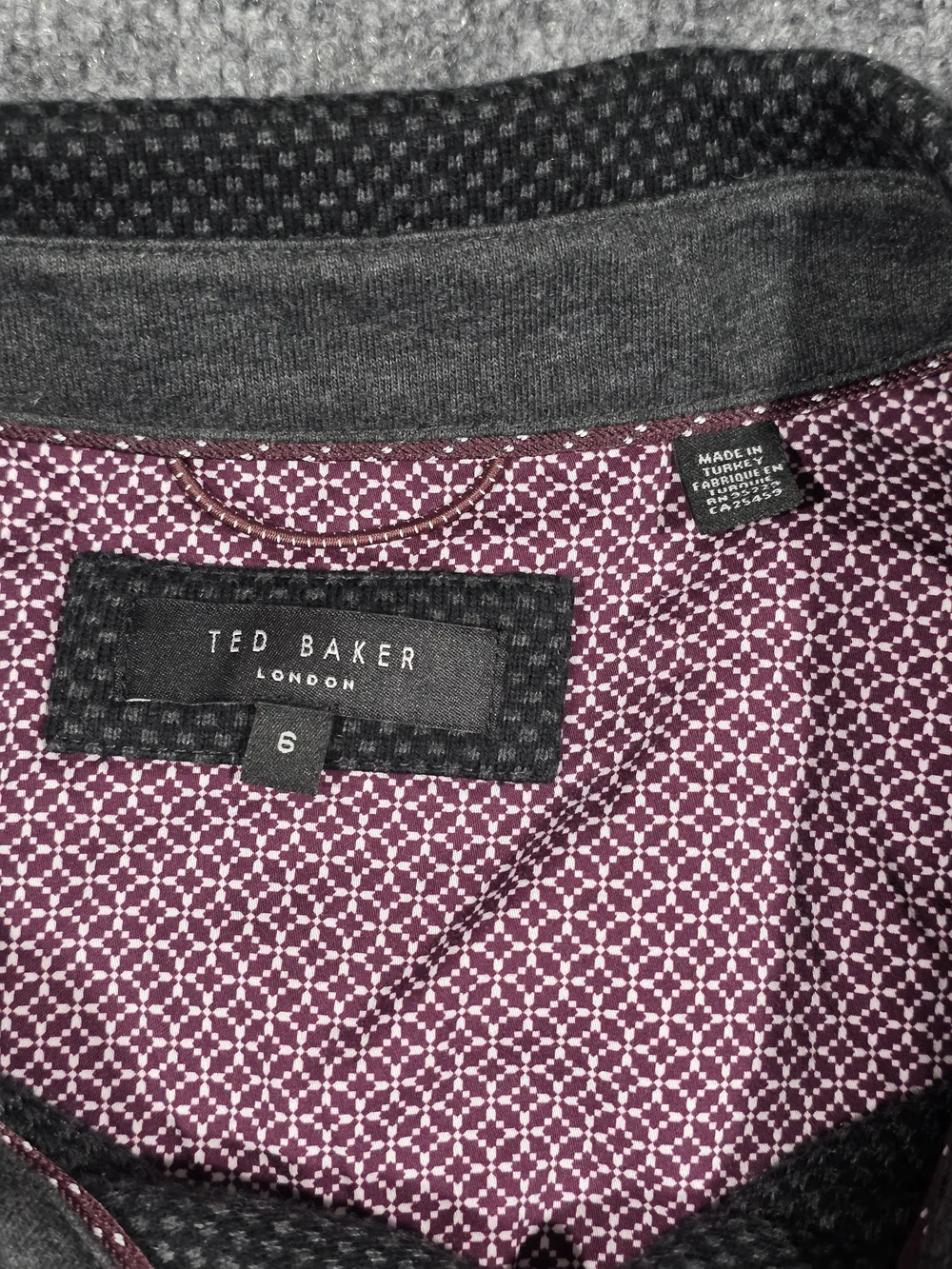 Ted Baker London Men XXL Charcoal Gray Geometric Pattern Long Sleeve Button Shir